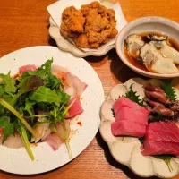 カルパッチョ&お刺身&牡蠣酢&からあげ|まめすけさん