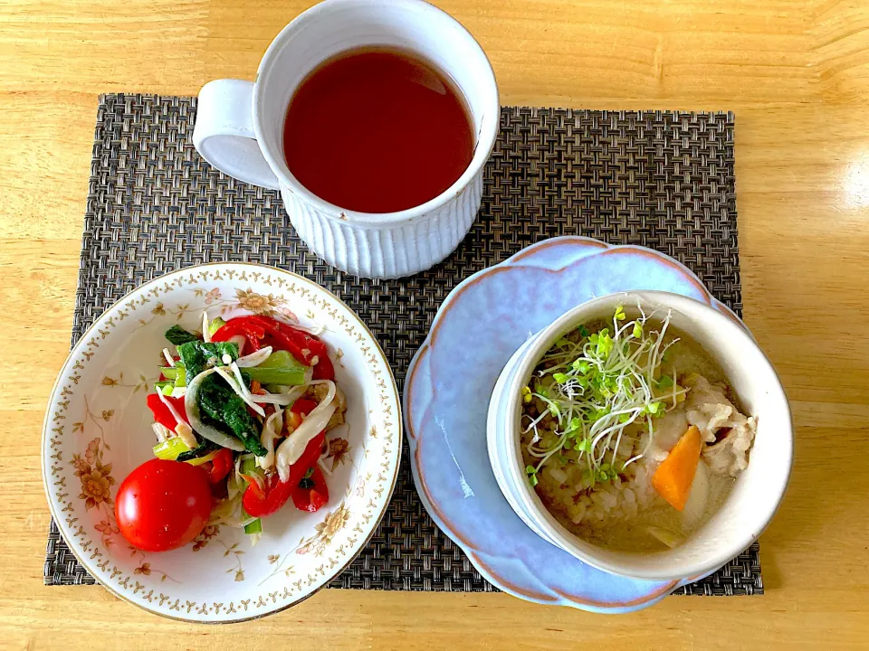 豆乳シチューに発芽玄米ご飯and赤ピーマンと小松菜のマリネ|さくたえさん