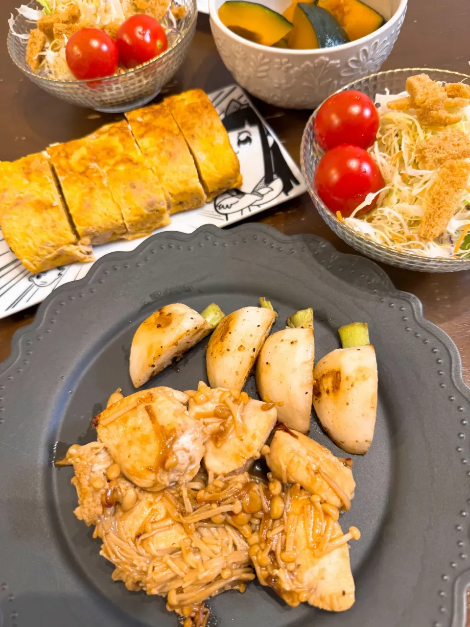 むね肉シャリアピンステーキ　かぼちゃ煮物　ツナ卵焼き|らむむさん