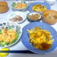 エビマヨ　かに玉　ワンタンスープ　イカの煮付け　手作りメンマ|papillonloveさん