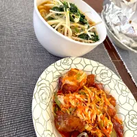 屋台で買った韓国チキンと麺神ラーメン|きなこさん