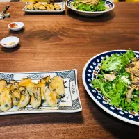 牡蠣のムニエル、わさび菜ときのこのサラダ|タロッカ主夫見習いさん