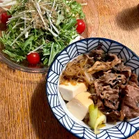 すき焼き丼＆カリカリジャコサラダ|ふうりんさん