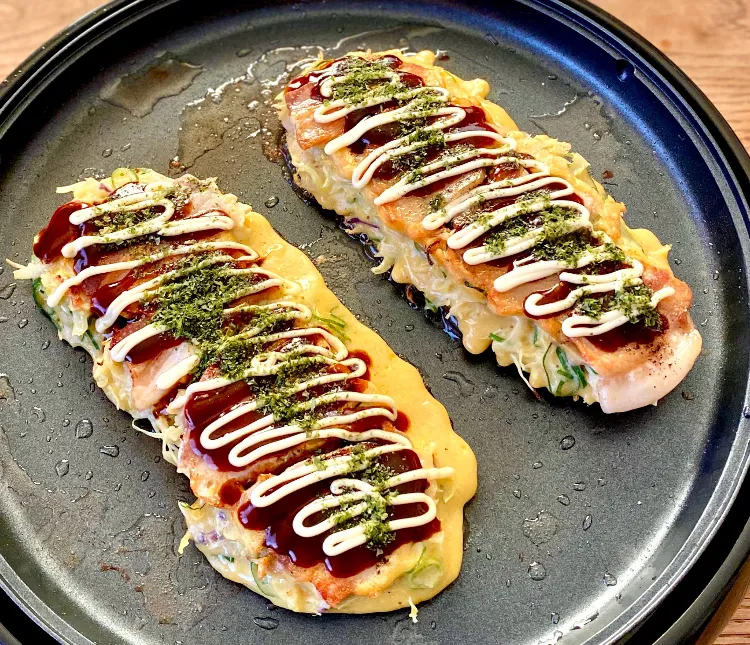 「我家風 とん平焼き」🐖
ハイボールを添えて 昼ごはん💦|ばくあんしゃさん