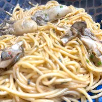 焼牡蠣のタラコ風味パスタ| あべたかひろさん