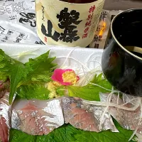 特別純米酒磐梯山と真鯵の刺身生姜醬油|あべたかひろさん