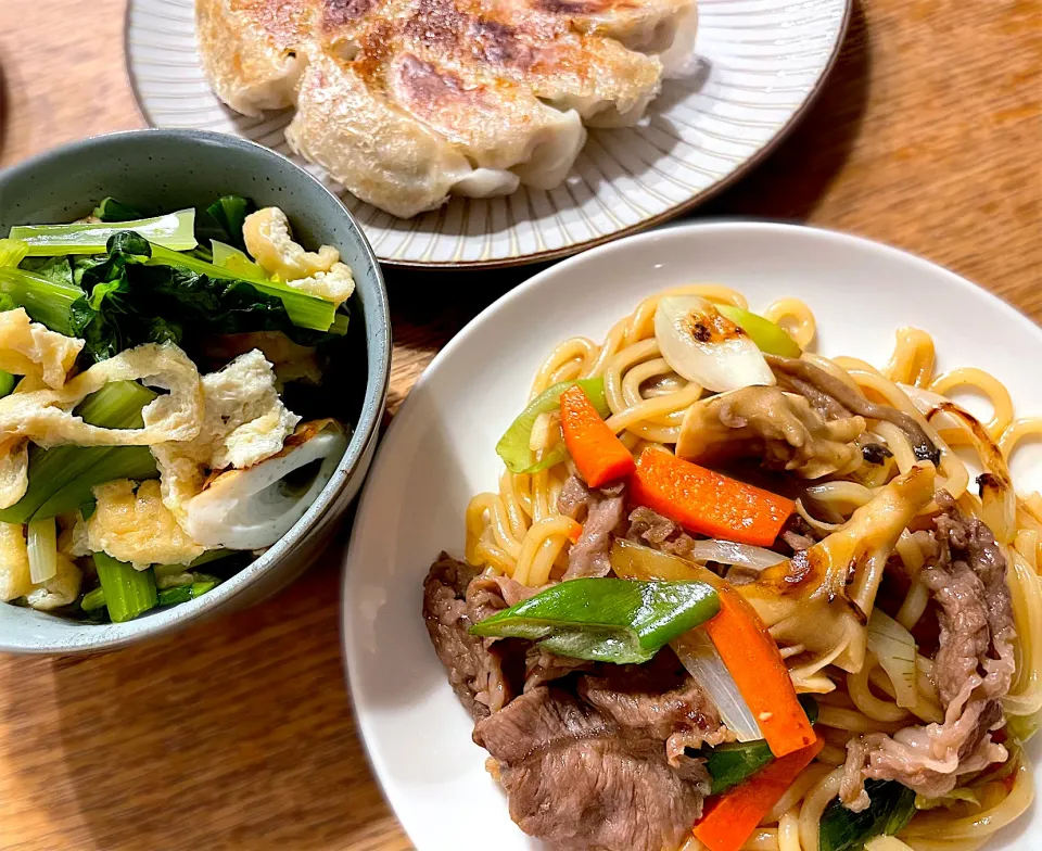 すき焼き風焼きうどん＆小松菜のさっと煮|ふうりんさん