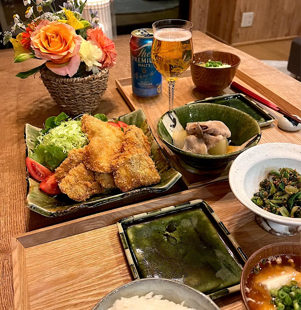 メカジキカツ　ほうれん草の胡麻和え　大根の煮物|izunさん