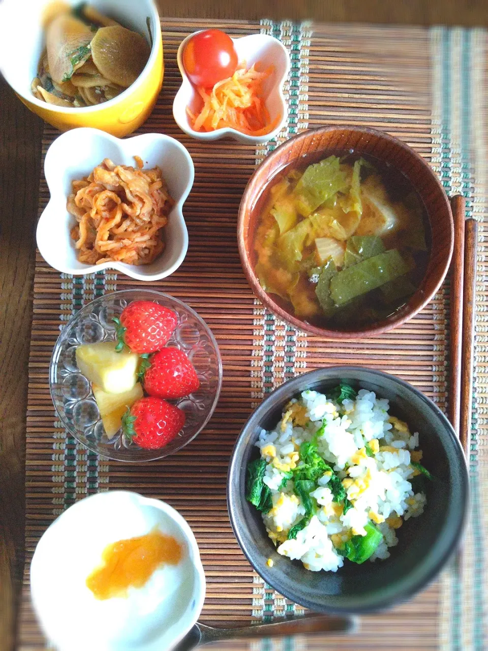 アッチさんの料理 菜の花ごはんde朝ごはん🌄！|まめころさん