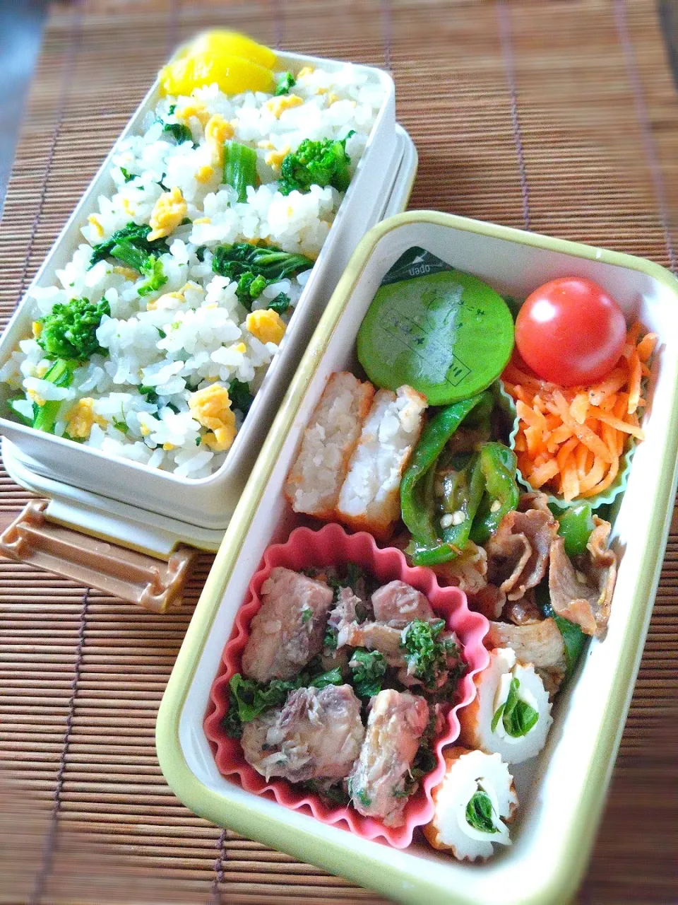 アッチさんの料理 菜の花ごはんde娘弁当🐟️！|まめころさん
