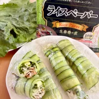 ライスペーパーで納豆ときゅうりの生春巻き