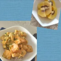 厚揚げネギ卵中華風丼とハニーキウイ朝ご飯。|m.rafuさん