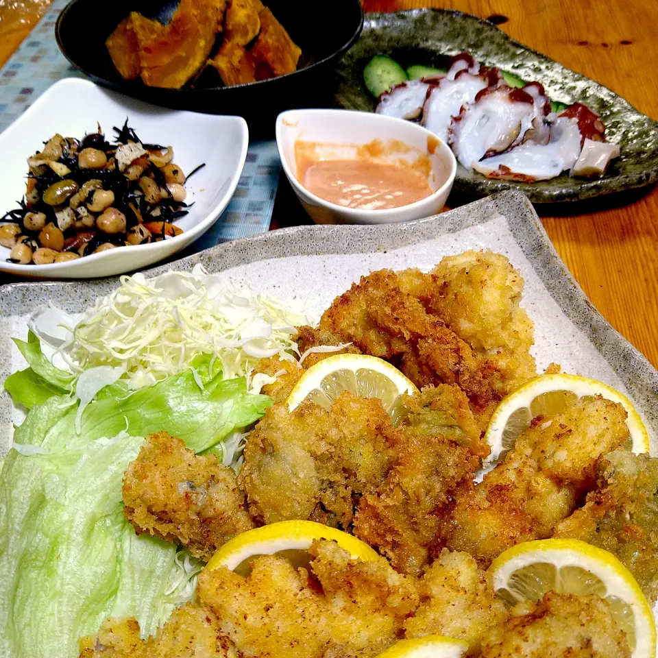 揚げ物3種盛り〜🦪🐟️🐓|とまと🍅さん