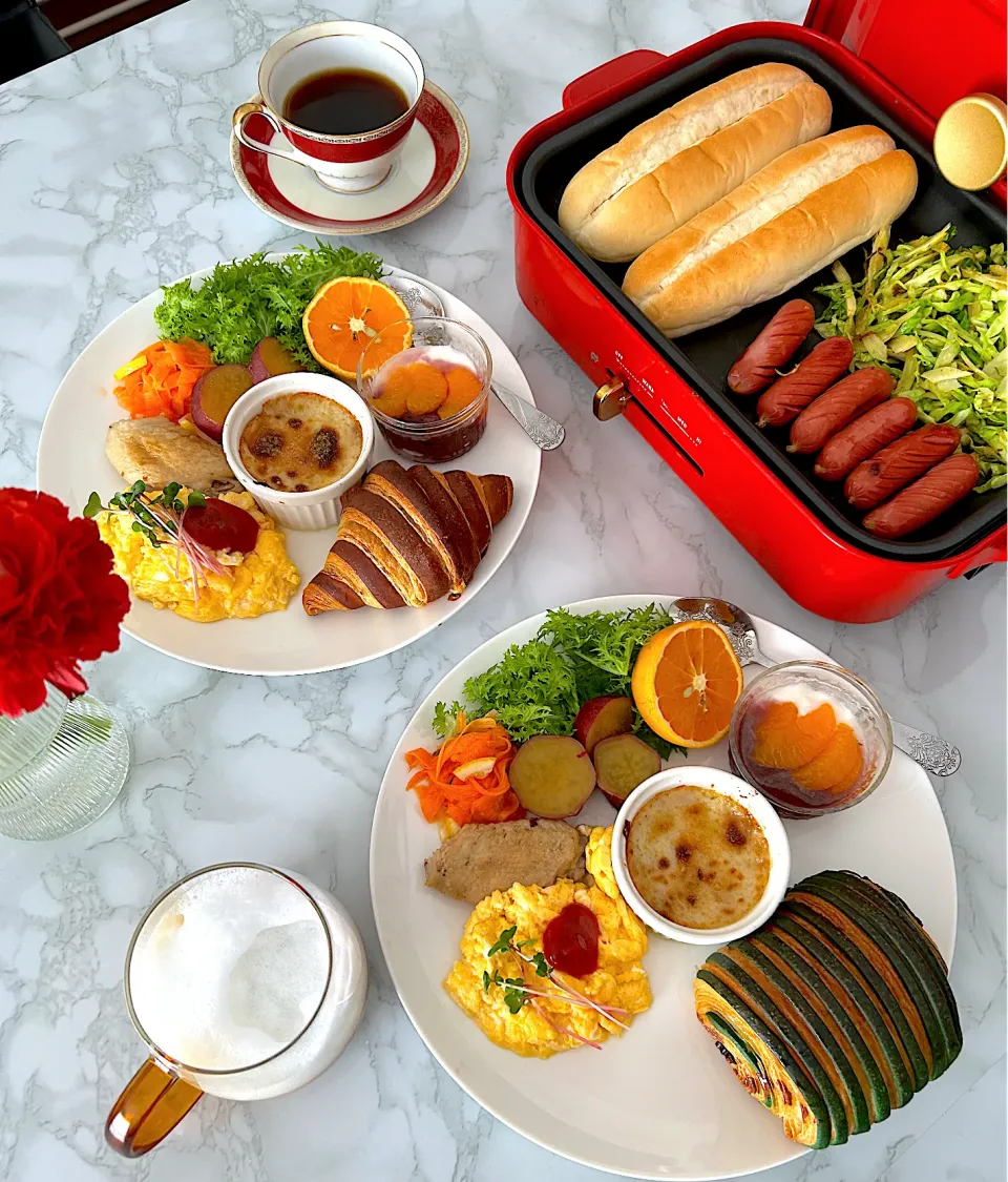 ホットプレートで朝ごはん|腹黒亭さん