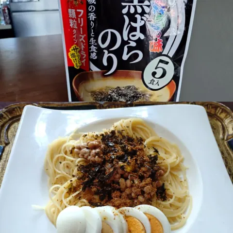 「フリーズドライ顆粒みそ汁　料亭の味　黒ばらのり」を使ってみたSnapdishの料理・レシピ写真:黒ばらのりで納豆スパゲッティ〜🍝