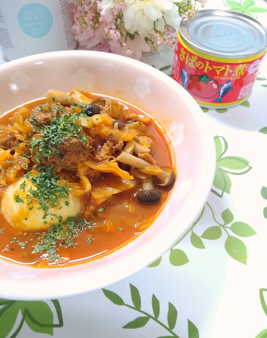 さばのトマト煮缶deスープ ·͜·♡|fumiさん