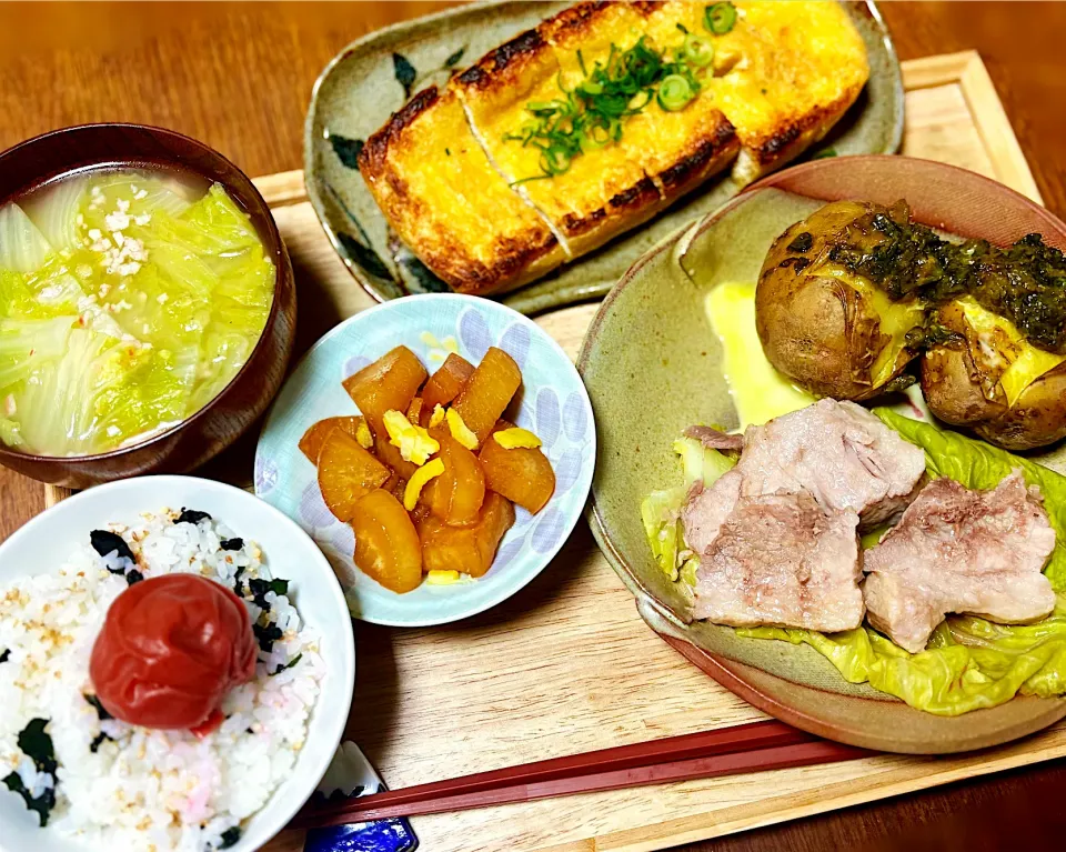 蕗みそバタじゃがと塩麹蒸し豚|きいろさん