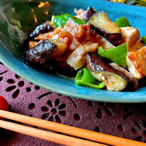 「プラス糀 糀美人 肉用みそ漬けの素」を使ってみたSnapdishの料理・レシピ写真:茄子と豚バラの味噌炒め