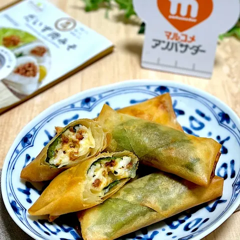 「ダイズラボ 超万能だいず肉みそ」を使ってみたSnapdishの料理・レシピ写真:だいず肉みそとはんぺんの大葉チーズ春巻き