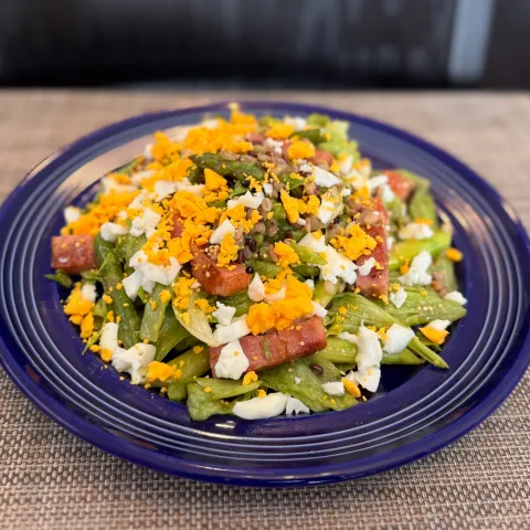 「キヌアと雑穀のみそチーズ風味」を使ってみたSnapdishの料理・レシピ写真:アスパラガスと雑穀のミモザサラダ