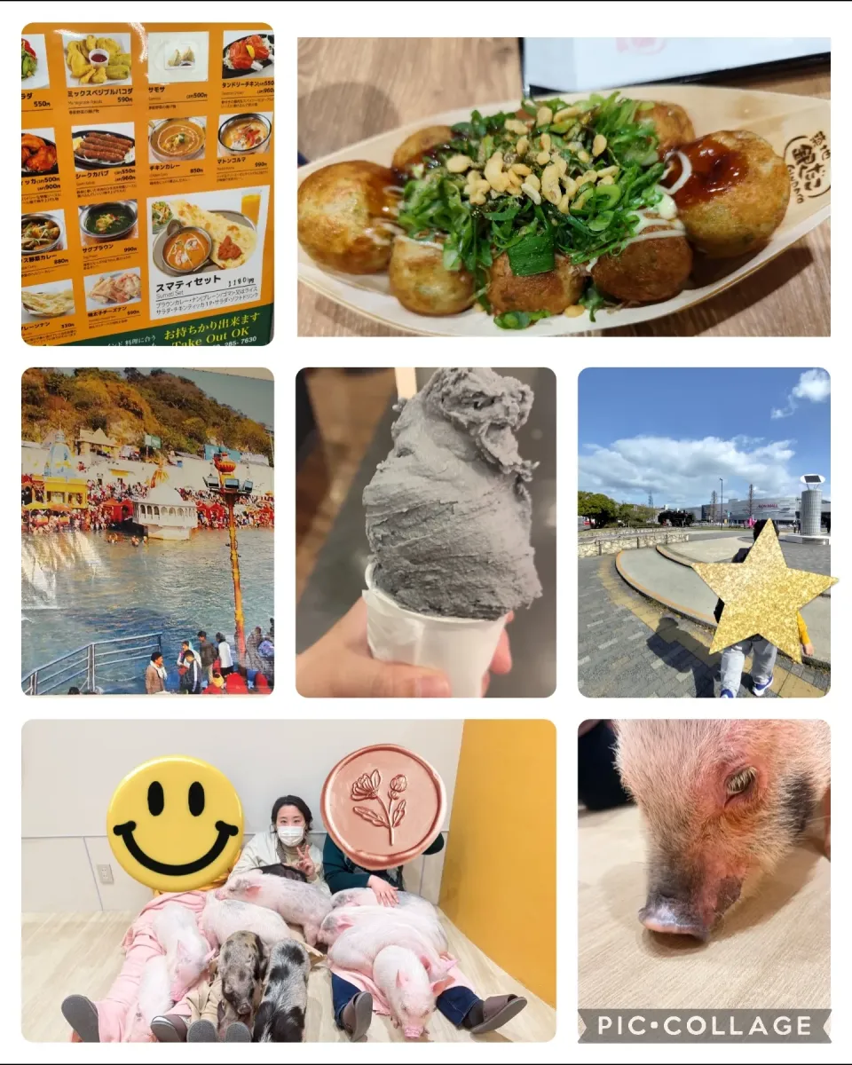 久しぶりお出かけしました!銀だこ九条ねぎマヨ、ジェラートは店名忘れましたが炭のきな粉味、少し離れた所のカレー屋さん、マイクロピッグカフェ|m.rafuさん