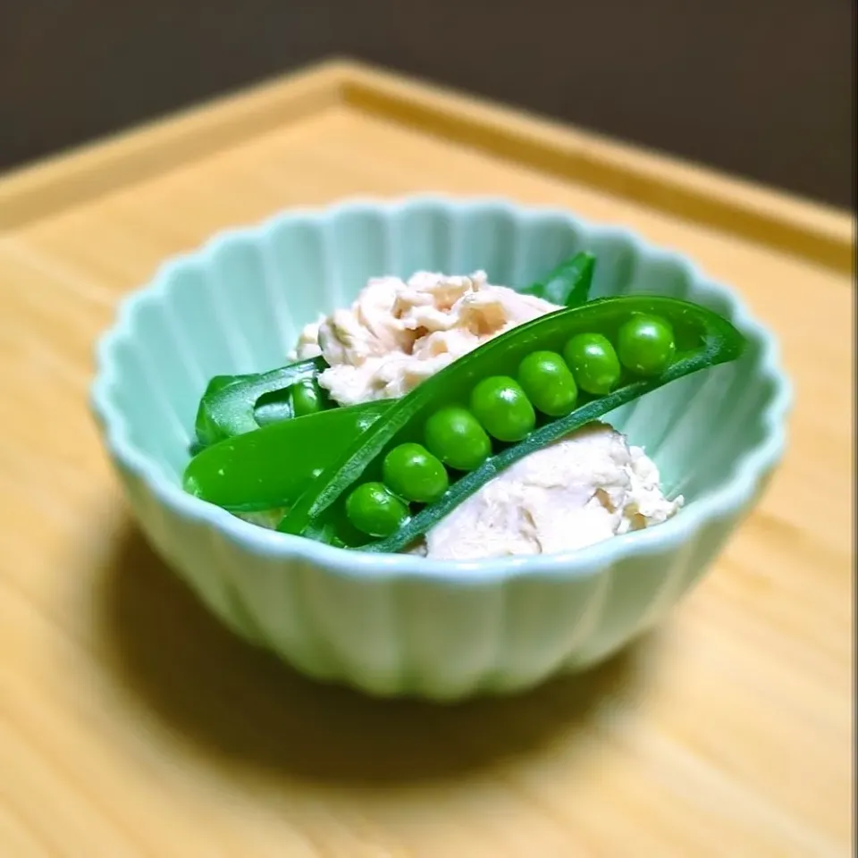 スナップえんどうとささみの辛子和え🫛🐓|森のごはん屋さんさん