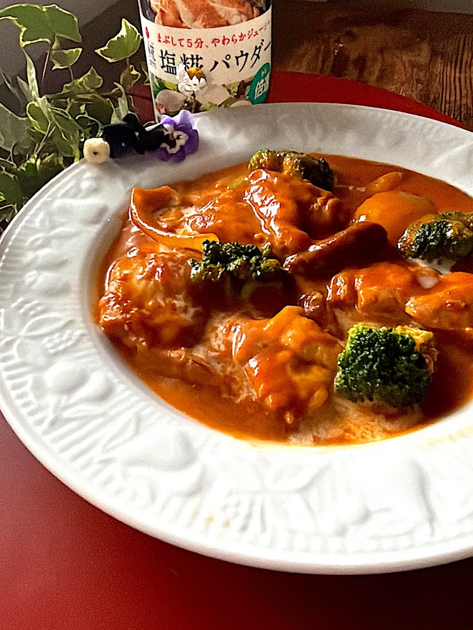 にゃんぺこさんの料理 塩糀パウダーでやわらか😋 チキンときのこの粒マストマトクリーム煮|とんちんさん