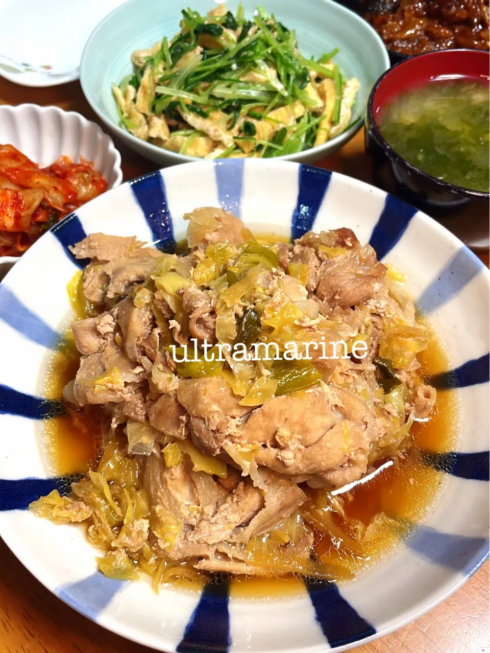 ＊ねぎ白菜と豚肉の蒸し煮、壬生菜のおひたし♪＊|ultramarineさん