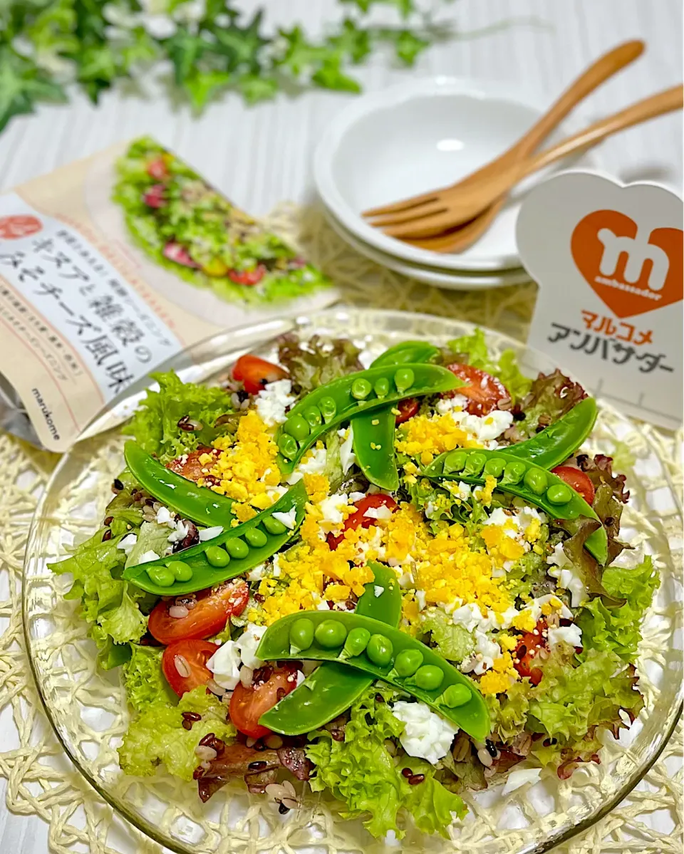 スナップエンドウと雑穀のみそチーズミモザサラダ|あゆさん