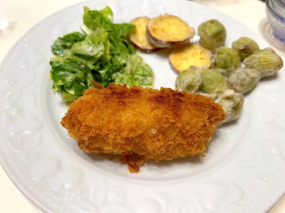 カニクリームコロッケと蕗のとう、さつまいも天ぷら|Maikoさん