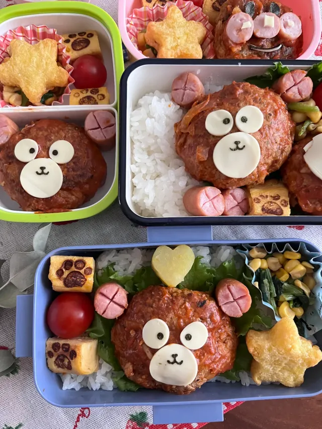 Snapdishの料理・レシピ写真:くまさんハンバーグ弁当｜うれし♡たのし♡新入生お弁当♡