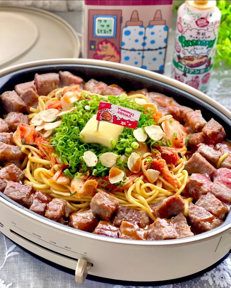 Yummy!コリアンホットでサイコロステーキバター焼きそば🌶|sucreroomさん