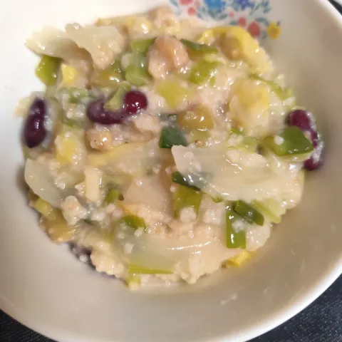 「プラス糀 生塩糀 こしタイプ」を使ってみたSnapdishの料理・レシピ写真:鶏手羽元茹でた汁使いクイックオートミールリゾット(りんご糀、レモン汁糀使用)