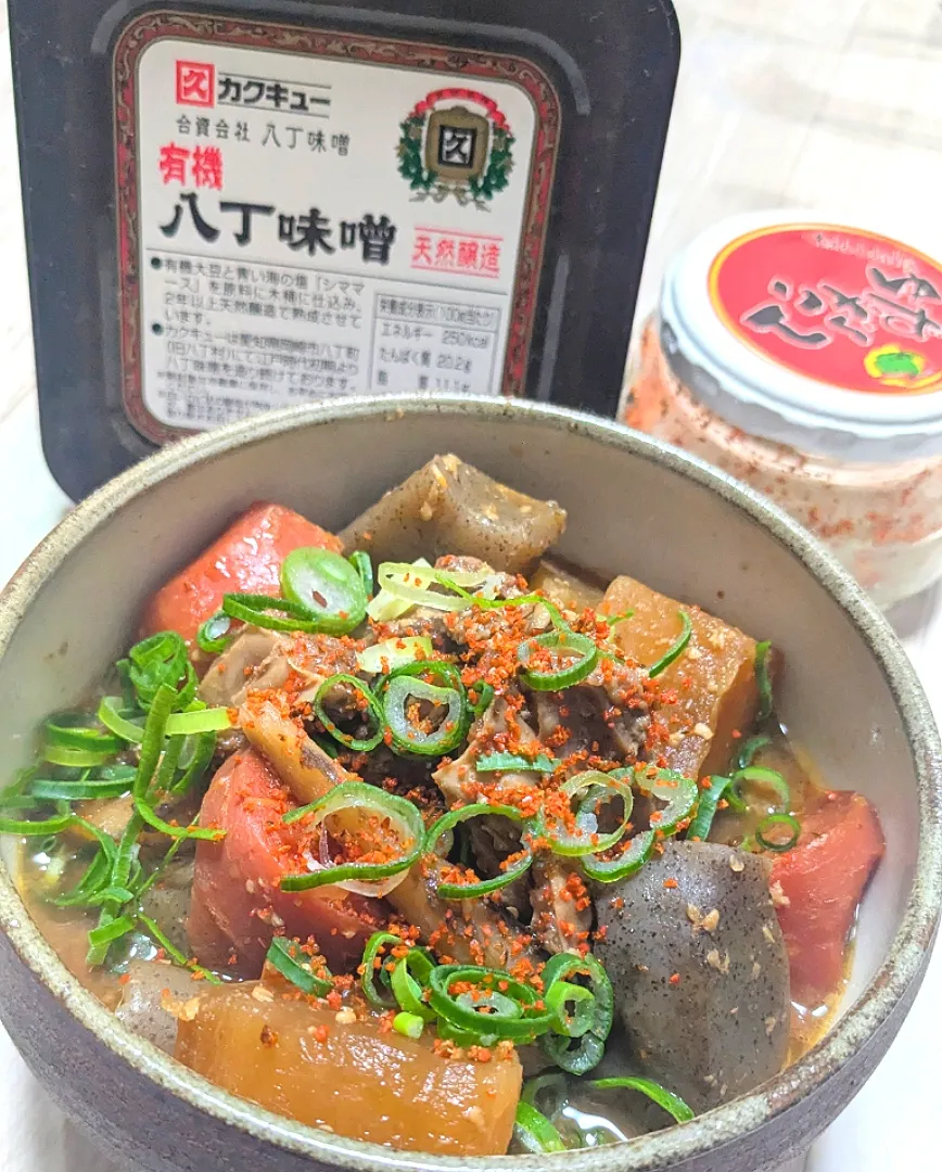 牛すじこん根菜の酒粕八丁味噌煮込み|ひとみんΨ(*´∀｀)Ψさん