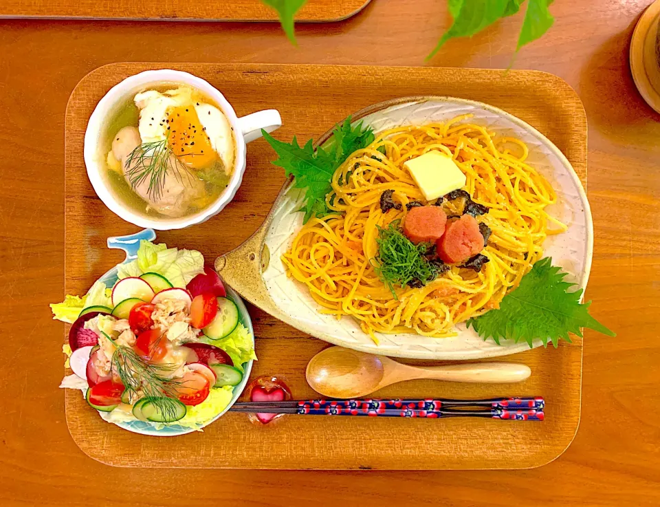 明太バター醤油パスタのおぼんごはん|すずさん