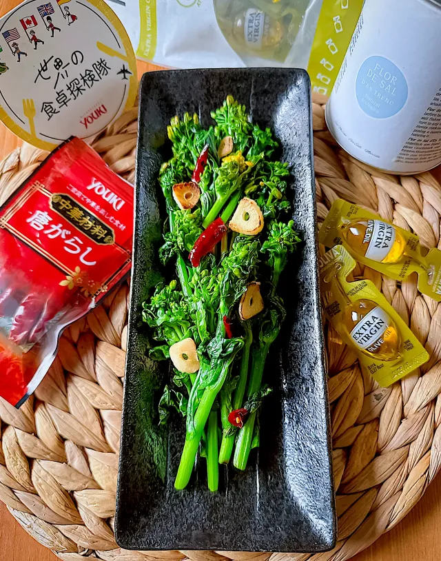 Snapdishの料理・レシピ写真:🌼🇮🇹菜の花のアーリオ・オーリオ・ペペロンチーノ🇮🇹🌼｜パスタだけじゃな〜い！春のペペロンチーノ料理♪