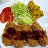 ヒレカツとサラダ| ちぃさんさん