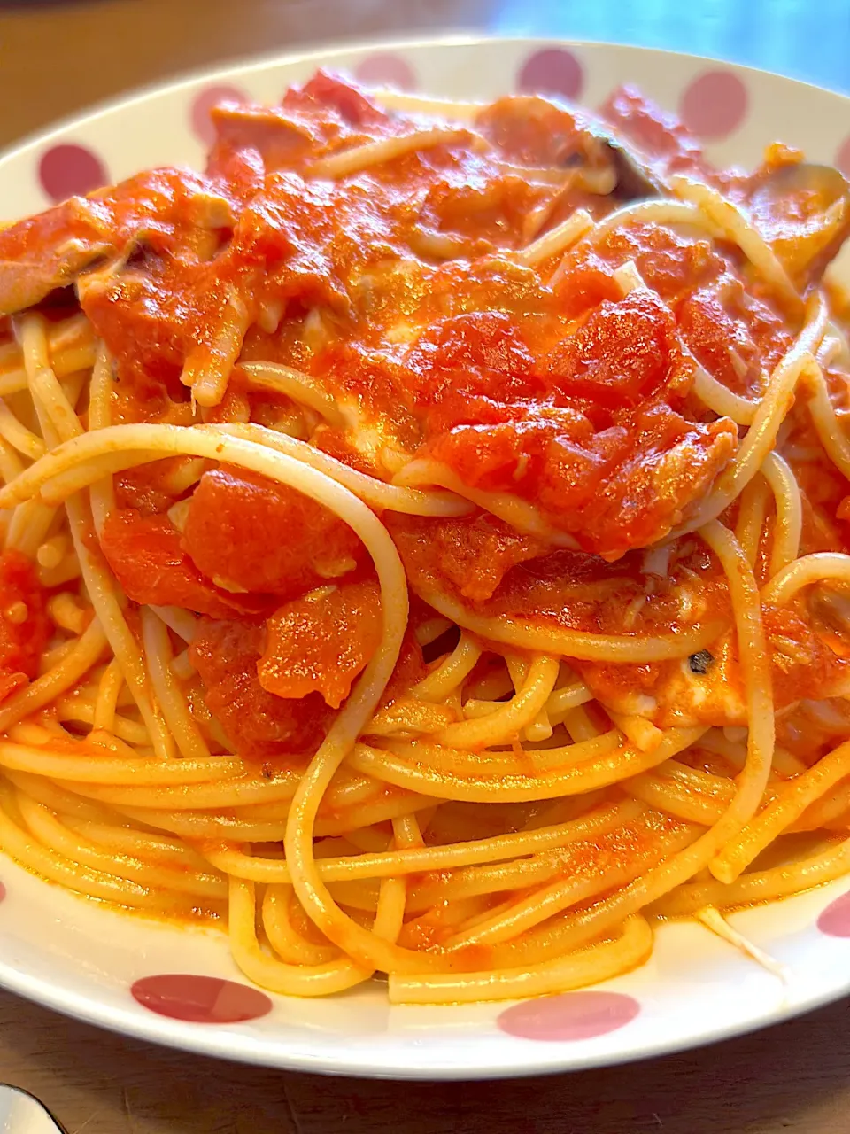 茄子とツナのトマトソーススパゲティ、モッツァレラチーズ入り|masaさん
