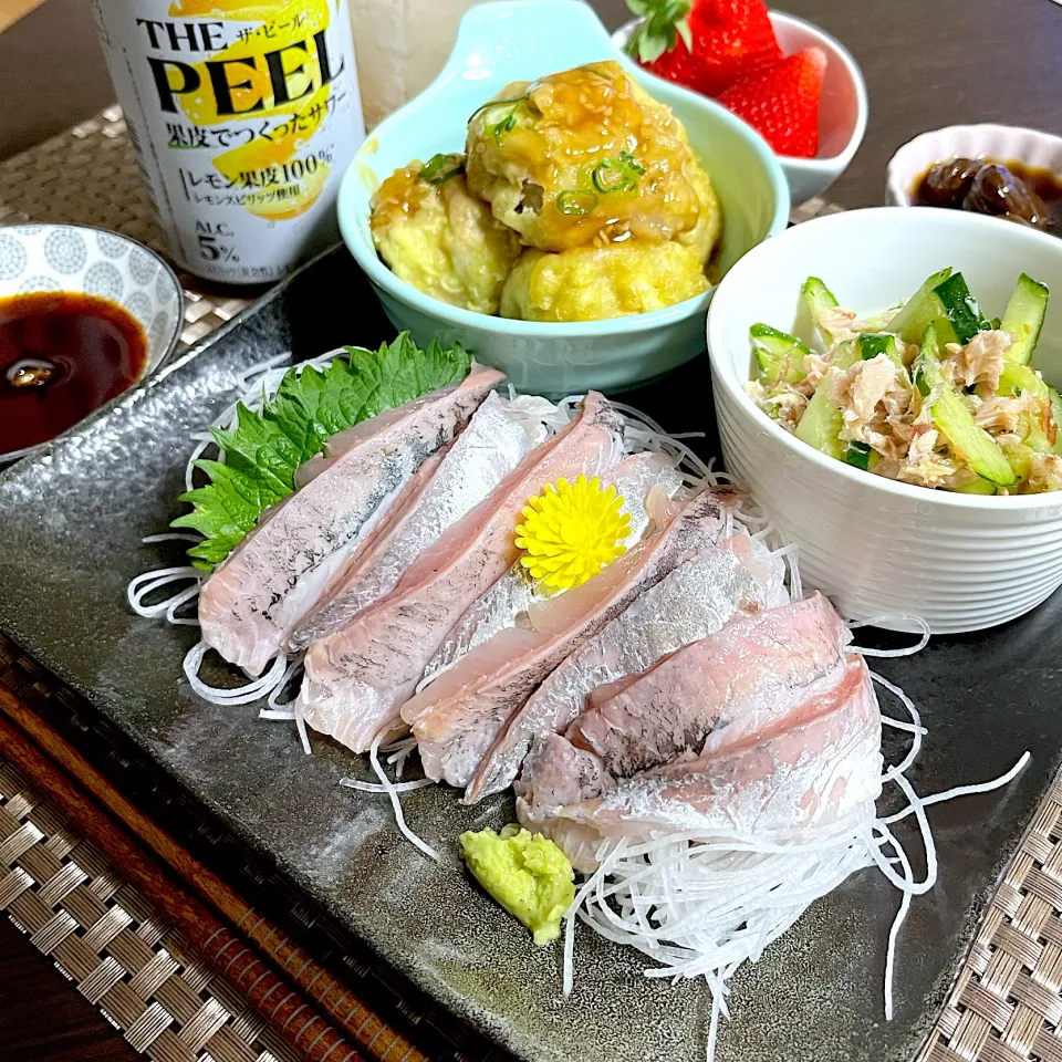 4/12晩酌：アジのお刺身|ななみんさん