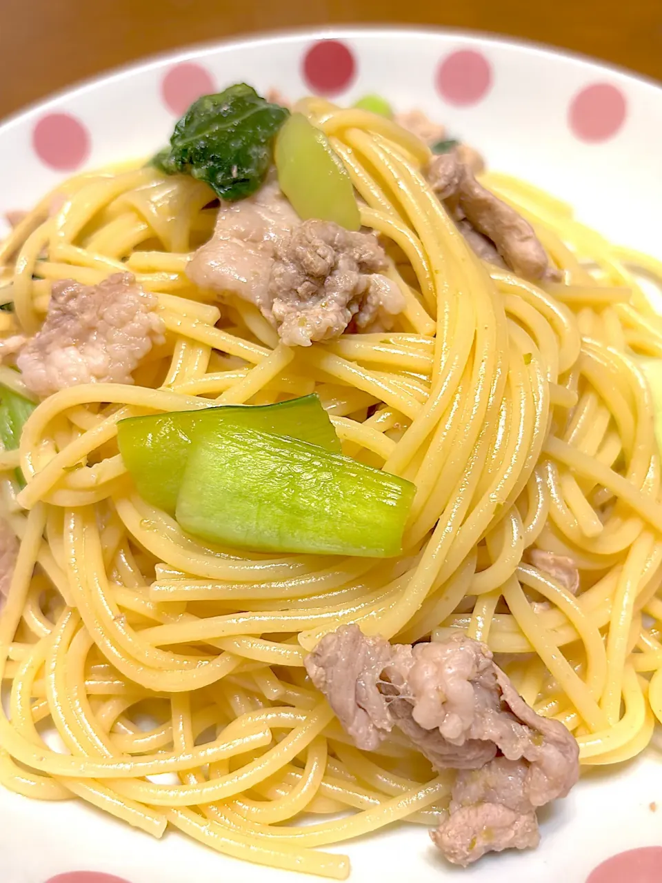 豚こまと青梗菜の柚子胡椒&柚子ぽんスパゲティ|masaさん