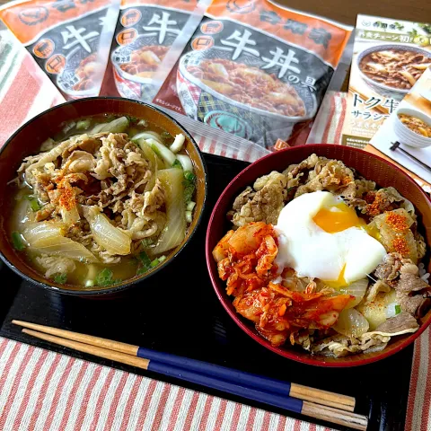 「冷凍牛丼の具」を使ってみたSnapdishの料理・レシピ写真:吉野家の牛丼で肉うどん&牛丼✨