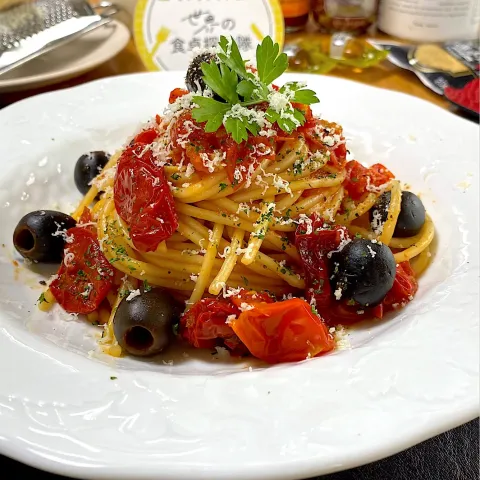 「赤唐がらしカット（酢漬）」を使ってみたSnapdishの料理・レシピ写真:アンチョビの旨味が効いた
本格スパゲティ アラビアータ