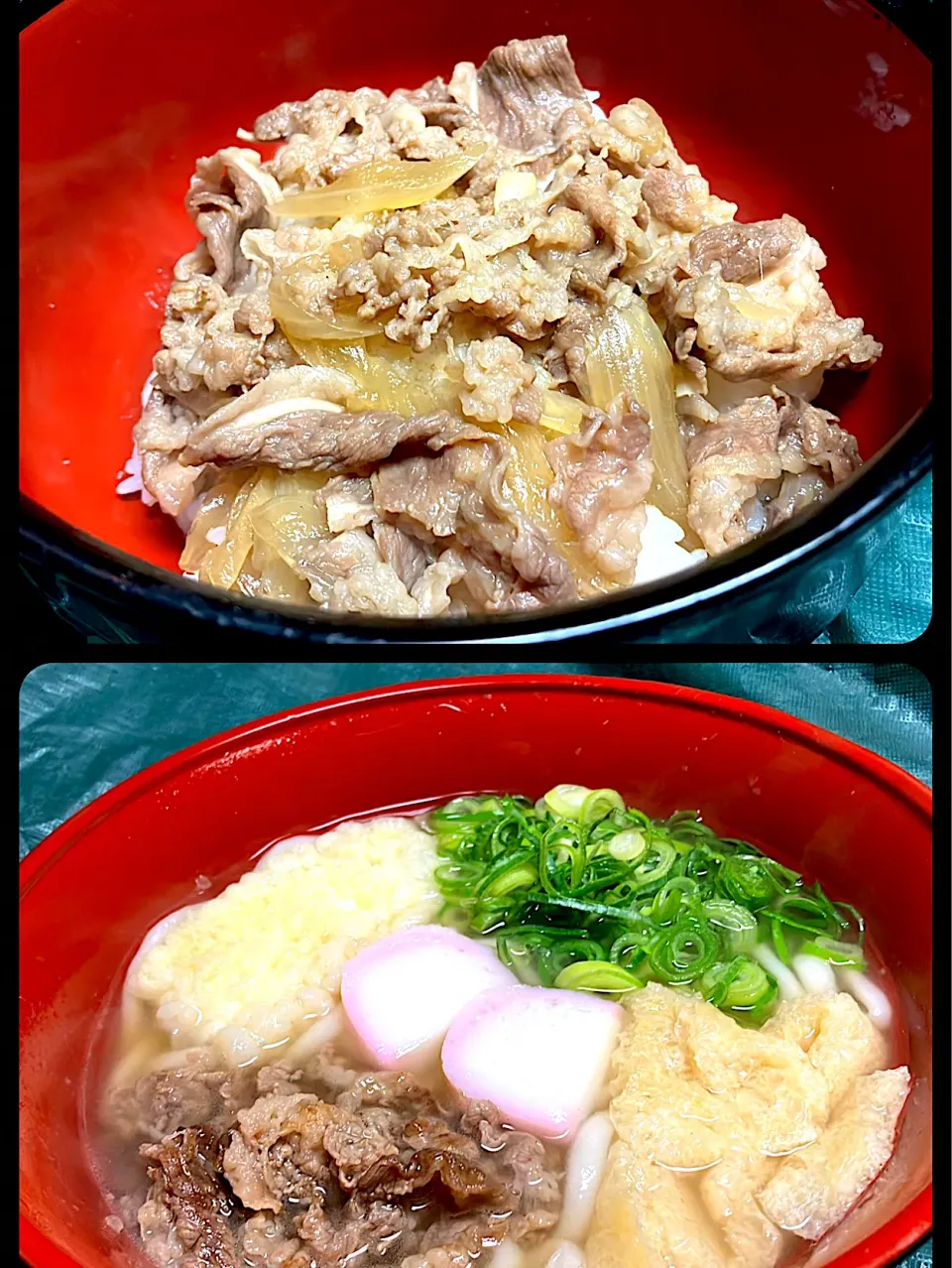 今宵もある物で手抜き どちらも5分料理 【牛丼】【肉イカ天うどん】イカ天のみ5つ入り半額100円惣菜 他は肉うどんの肉も出汁も牛丼も手作り しかし下手なうどん屋や牛丼屋よりは美味でした🍜|🐈⸒⸒⸒⸒つるのダンス🐈🐾さん
