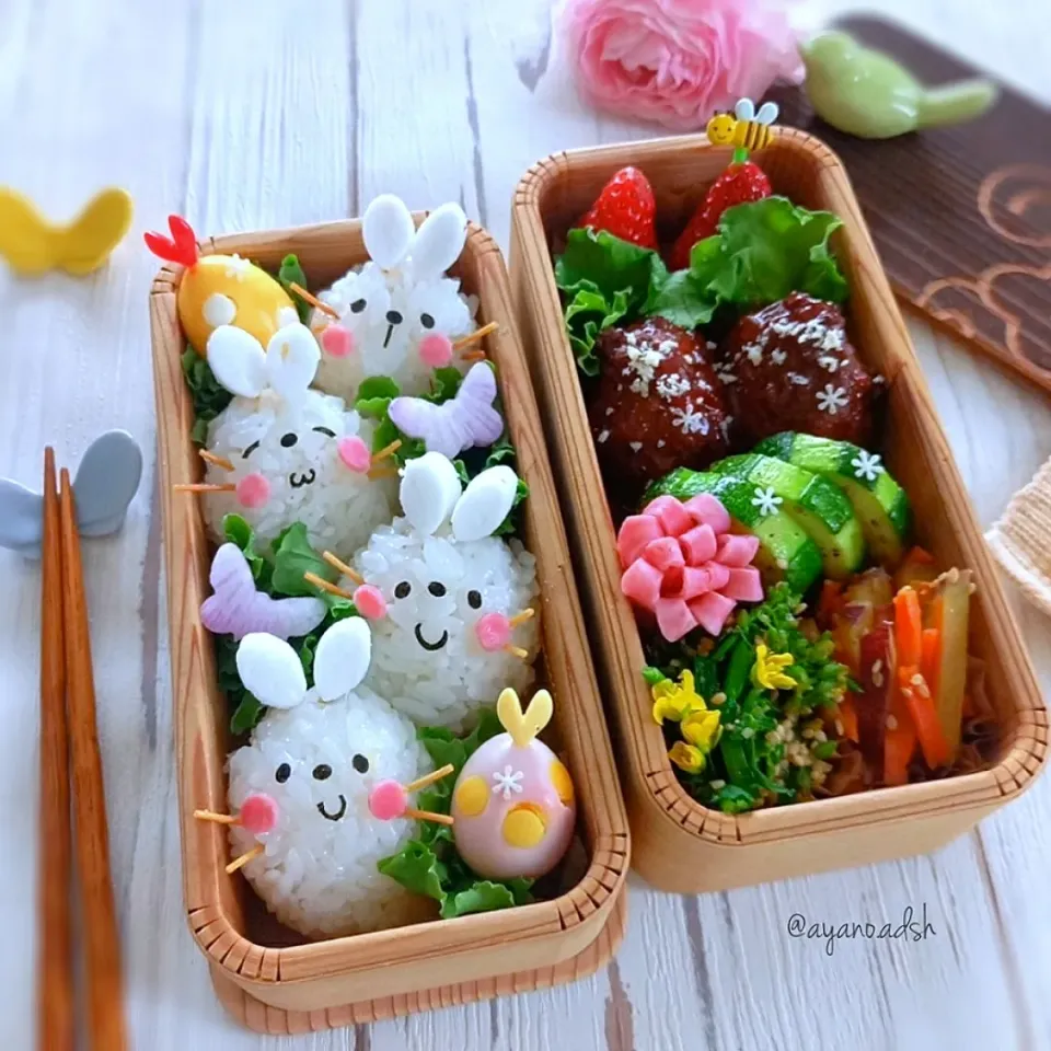 🌱🥚Happy Easter🥚🌱
🐰コロコロ➰ウサギおにぎりと
イースターエッグのお弁当|ayano.adshさん