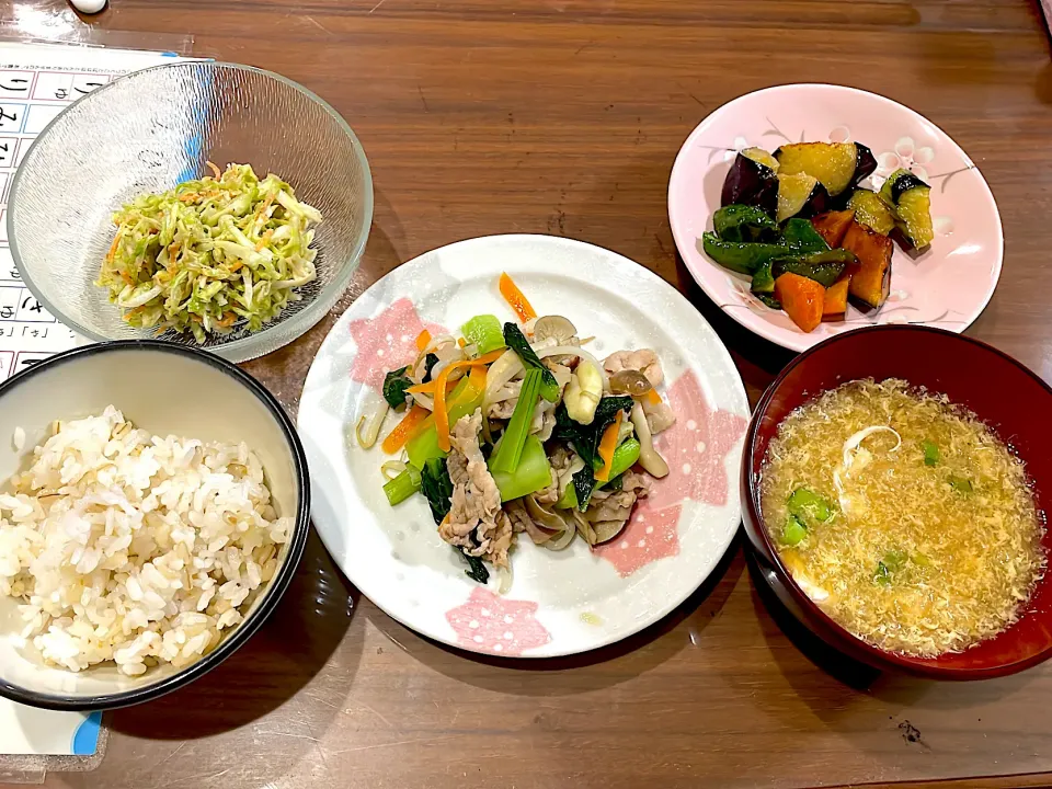 中華風野菜炒め　大根おろしと卵のスープ　野菜の揚げ浸し　胡麻キャベツ|おさむん17さん