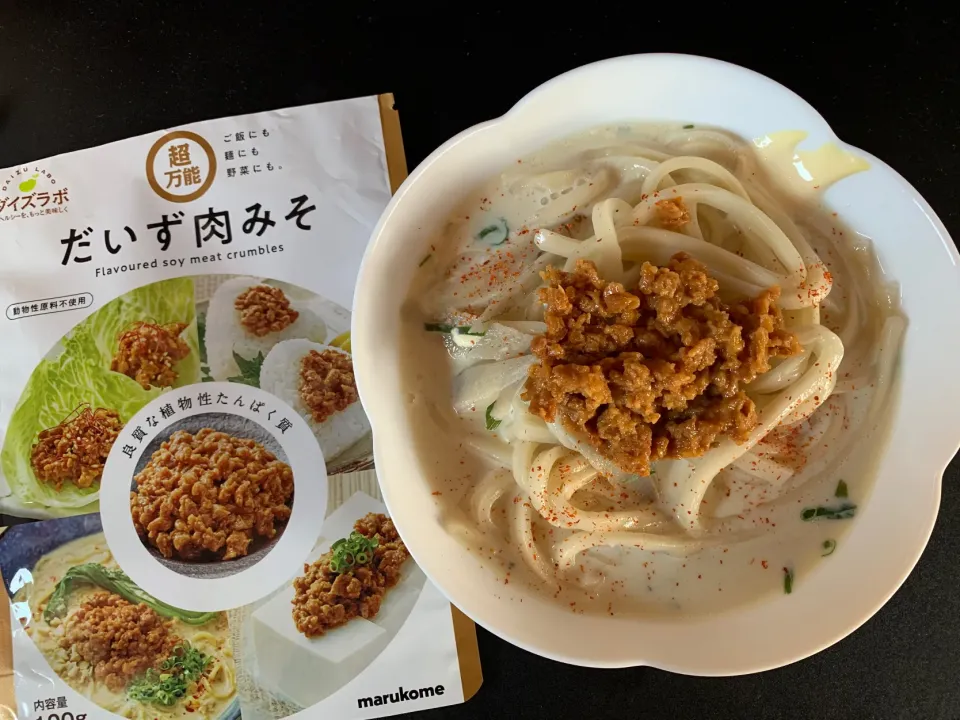 だいず肉みそで豆乳坦々うどん|そらまめさん