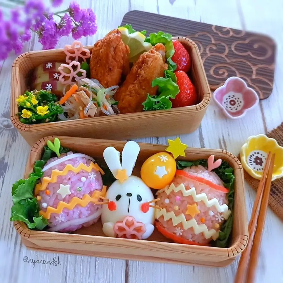 🌱🥚Happy Easter🥚🌱
🐰ゆでたまウサギさんと
イースターエッグおにぎりのお弁当|ayano.adshさん