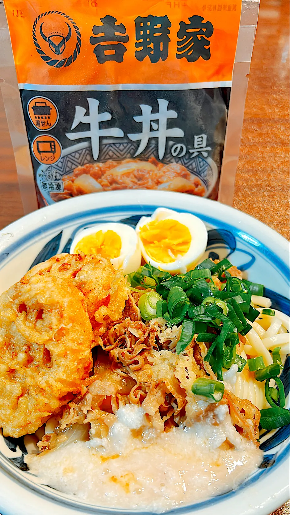 吉野家の牛丼でトロロぶっかけうどん蓮根のせ|しえりママさん