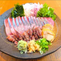 桜ぶり、ホタルイカ、蒸しホタテのお刺身|きょうちゃんさん