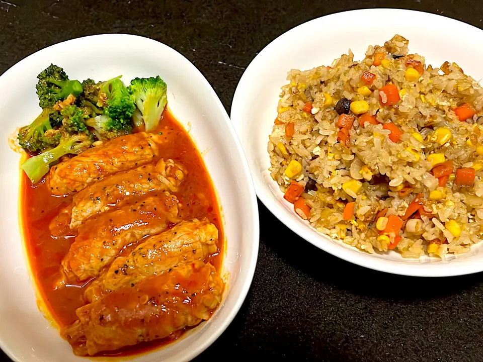 えのきチーズ肉巻きと野菜ピラフ|ちゃびきゅさん